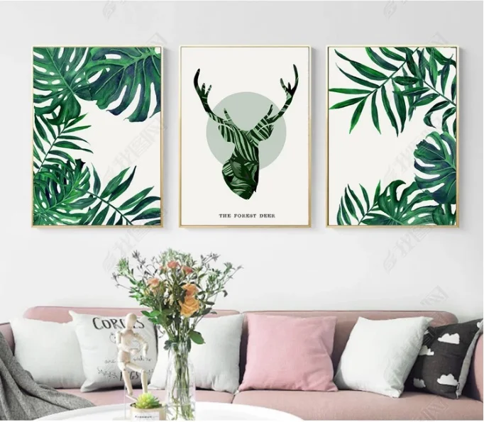 

Modern Forest Elk Green Plant Nordic Poster Canvas Print Modular Wall Paintings For Living Room Wall Art Home Decor No Framed