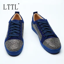 LTTL Suede Rhinestone Flat Low-cut Sneakers Crystal Lace-up Men Runway Chaussures Hommes Fashion Luxury Shoes Men Sneaker