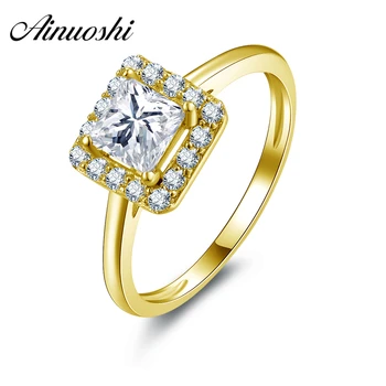 

AINUOSHI Real 14K Solid White/Yellow Gold Square Halo Ring Classic Princess Cut Cubic Zirconia Women Wedding Engagement Ring