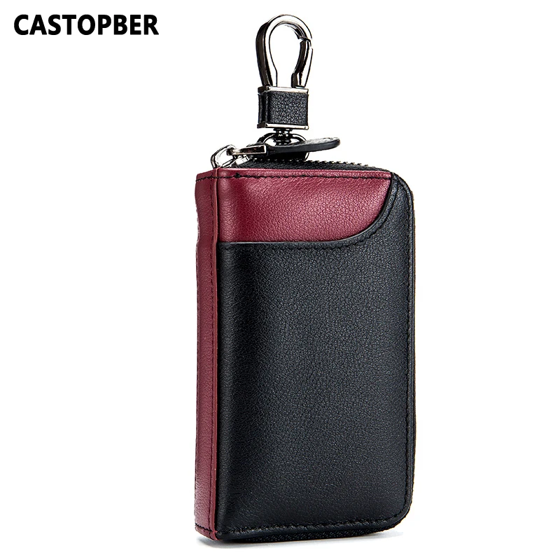 

New Contrast Color Men Key Wallet Cowhide Genuine Leather Car Key Holder Housekeeper Card Holders Large Capacity High Quality