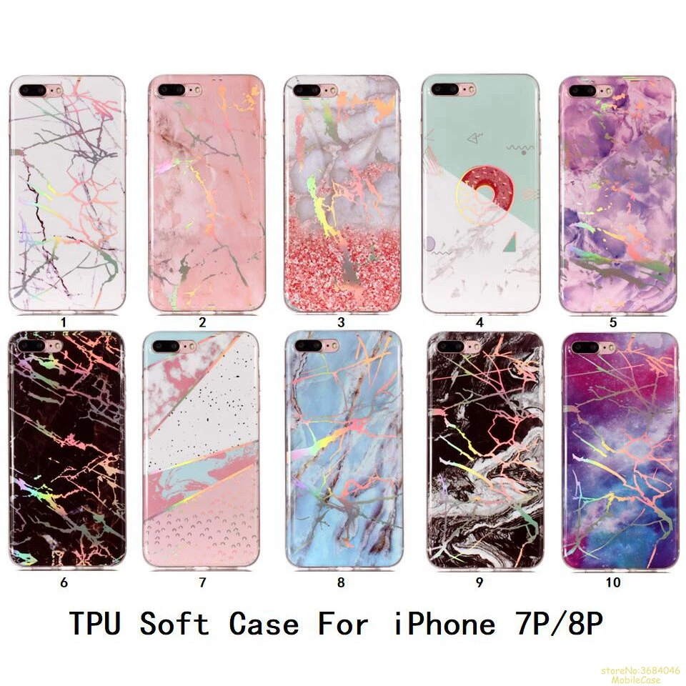 Marble Pattern Phone Case For Apple Iphone 7 Plus Caso Luxury Laser Tpu Silicone Cover For Iphone 8 Plus Coque Fundas Hoesje Half Wrapped Cases Aliexpress