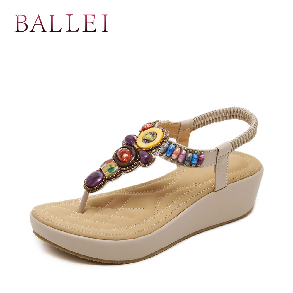 

Fashion Woman Summer Sandals High Quality PU Comfortable Wedges Back Strap Shoes National Style Elegant Lady Sandals S31