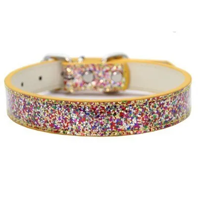 Bling Выдвижной Собака Щенок Котенок воротники яркий порошок Регулируемый Собачий Ошейник из искусственной кожи с ремешком для маленький средний большой продукты для ухода за домашними животными - Цвет: Shiny Colorful