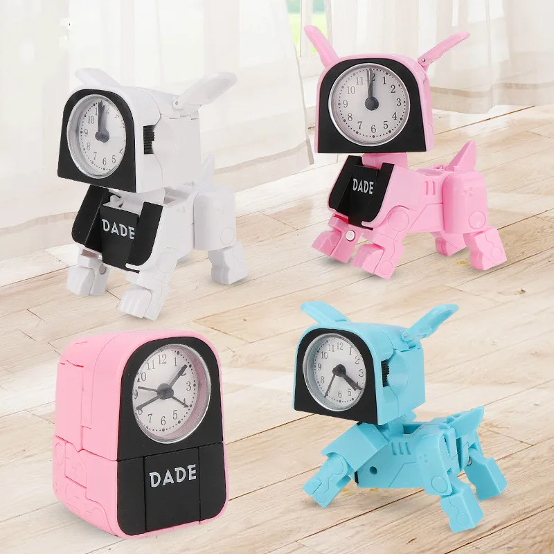 Creative Cartoon Deformation Machine Dog Alarm Clock Student Bedroom Children Bed Head Mute Snooze Desktop Clock Home Decoration