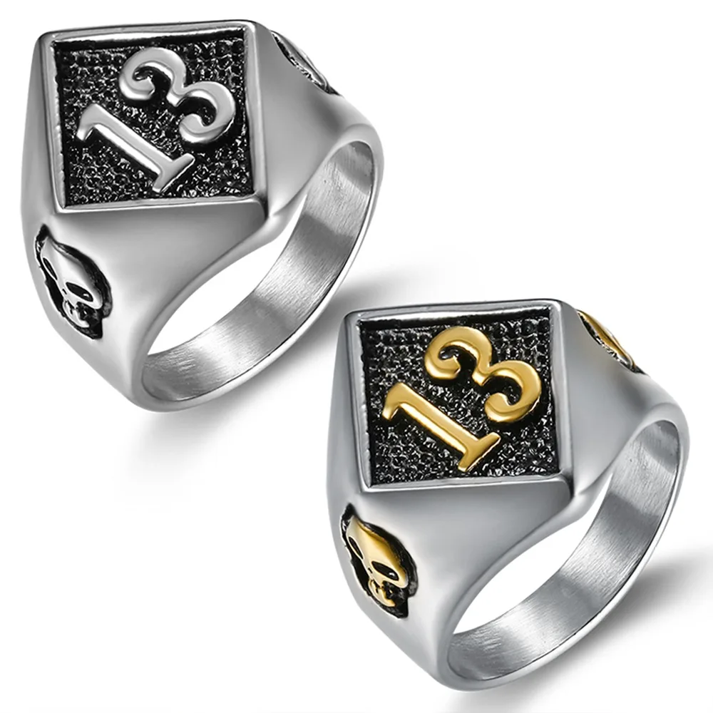 

Popular Number 13 Ghost Skull 316L Stainless Steel Band Men Party Cool Skull Ring Silver Silver-gold colors for choose