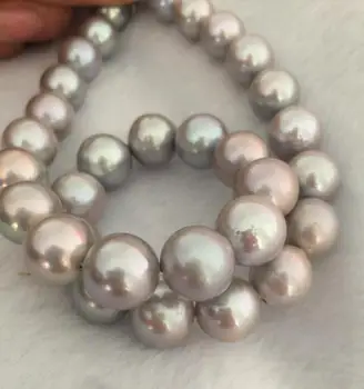 

huge gorgeous 13-14mm round south sea silver grey pealr necklace18inch " KKK