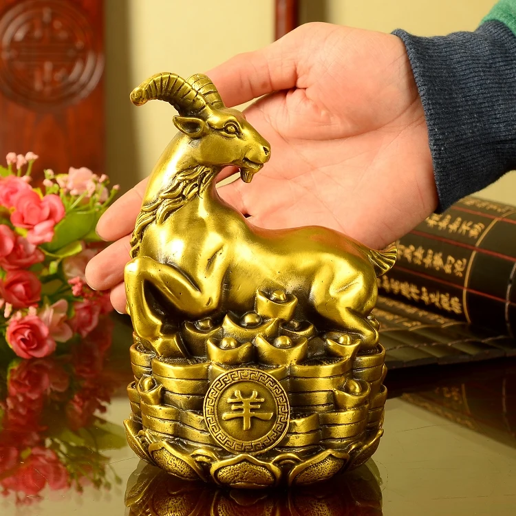 

Auspicious fortune Golden sheep # OFFICE HOME efficacious Money Drawing Talisman auspicious sheep FENG SHUI Brass statue
