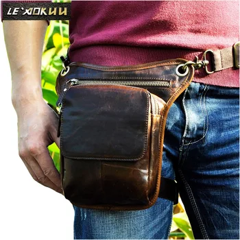 

Cowhide Leather Men Design Casual Classic Shoulder Sling Bag Multifunction Fashion Travel Waist Belt Pack Leg Drop Bag 211-1-c