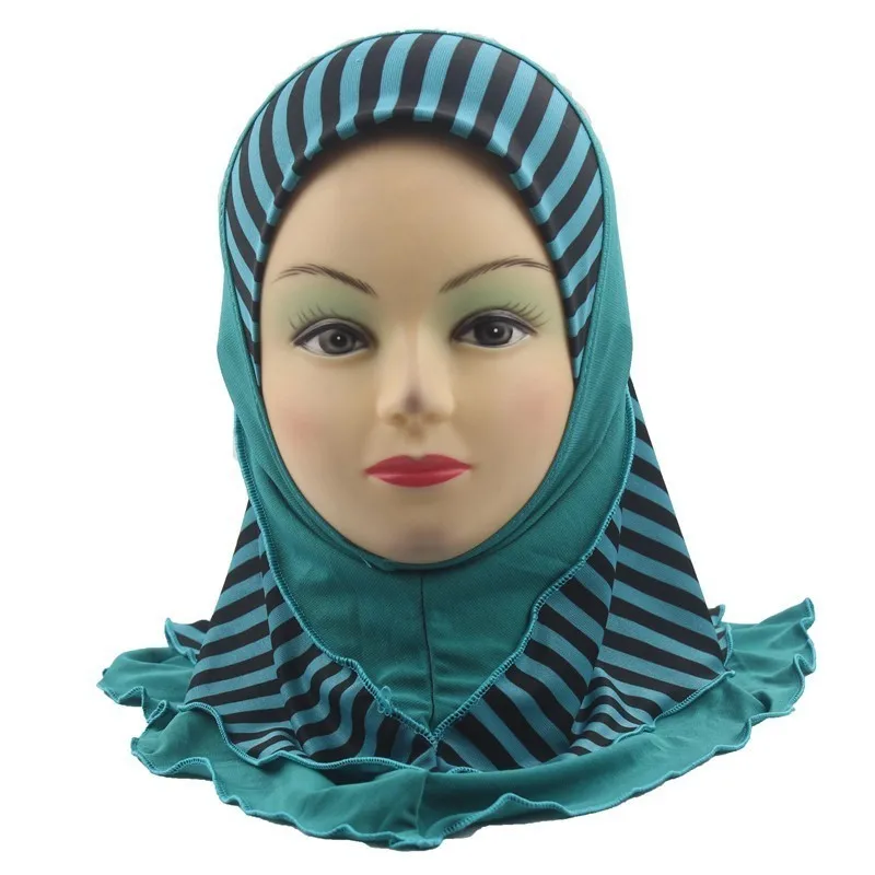 Мусульманский хиджаб для детей, исламский шарф в арабском стиле, шали в полоску, двухслойные шали для девочек 3-7 лет