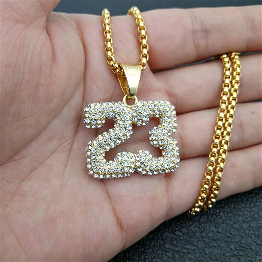Iced Out Stainless Steel Basketball 23 Pendant Necklace For Men Hip Hop