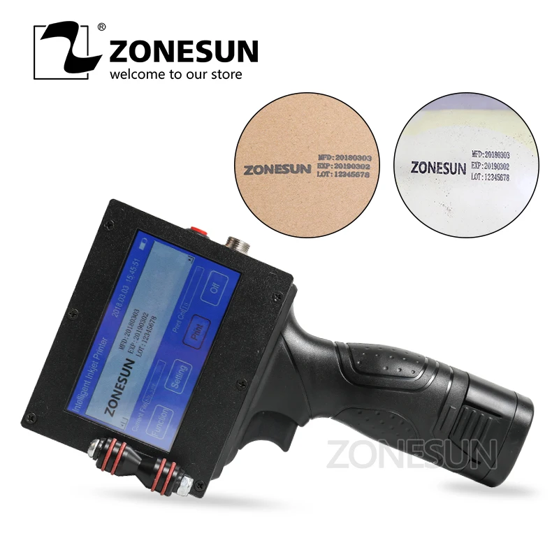

ZONESUN inkjet printing coding machine date Barcode QR code intelligent touch color screen portable handheld tool printer