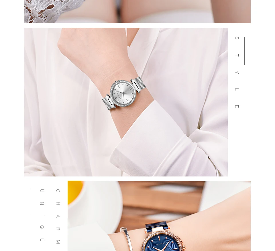 Мини фокус, женские кварцевые часы с сетчатым ремешком, Простые аналоговые водонепроницаемые наручные часы, женские часы MF0194L. 03
