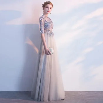 

2019 new banquet word shoulder slim slim backless host long dress toast dress autumn female