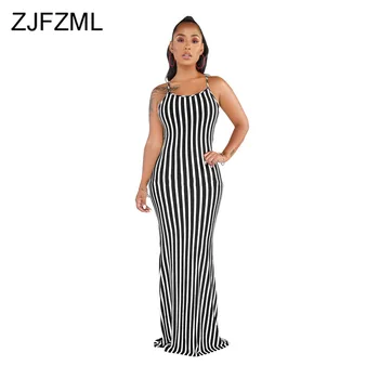 

Vertical Stripe Sexy Plus Size Sundress Women Spaghetti Strap Sleeveless Bohemian Dress Elegant O Neck Backless Beach Maxi Dress