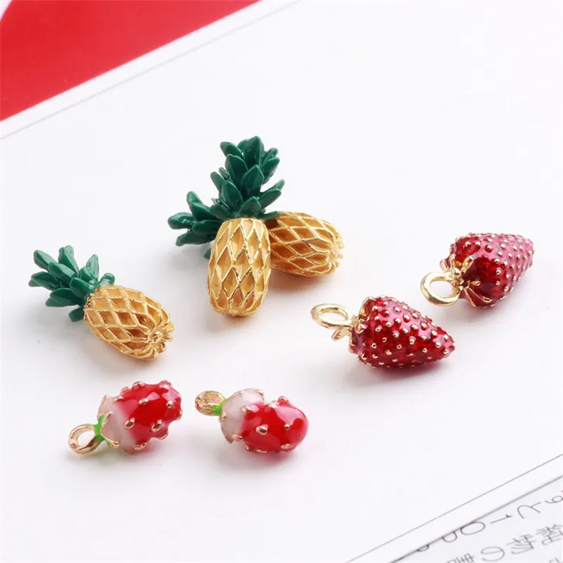 

Mini Order 3PCs 3D Enamel Alloy Fruit Strawberry Pinapple Charms DIY Jewelry Findings Ornament Accessories Pendant Charms Craft