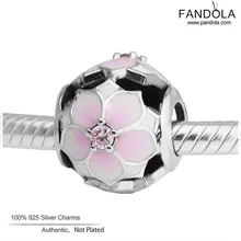 Подходит браслет в европейском стиле Argent Charm 925 пробы Серебряный Розовый CZ цветок магнолии Подвески бусины для изготовления ювелирных изделий Berloques