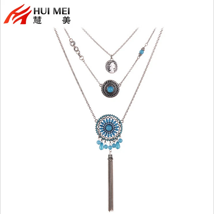 

Vintage Long Necklace for Women High Quality Multi layer Tassels Necklaces Hot Selling Gem Statement Necklace