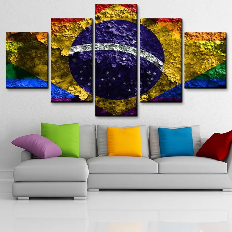 

Modern large 5 piece cuadros decor canvas painting Brazil flag art picture HD print on canvas for living room wall poster