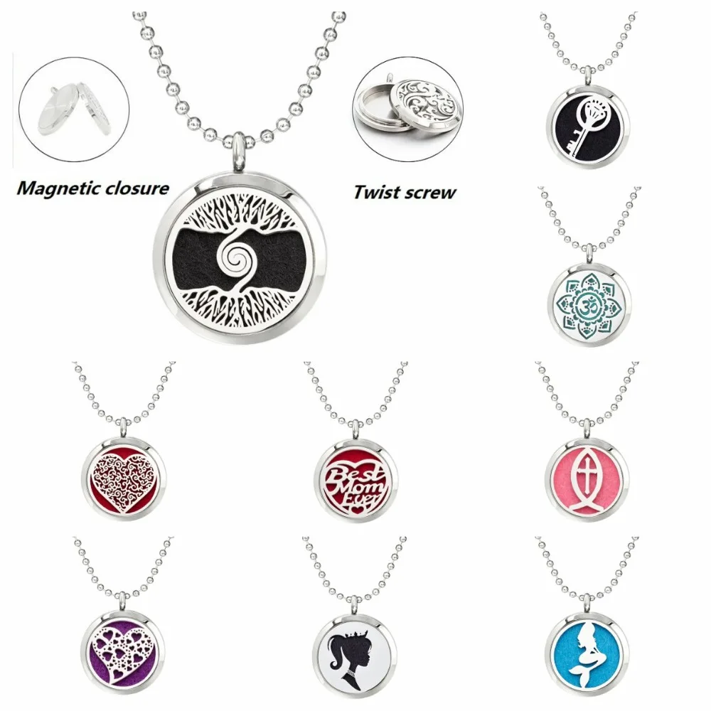 

Tree of life roots heart Mermaid 30mm diffuser Perfume locket pendant 316 L Stainless Steel necklace chain with 10pads as gift