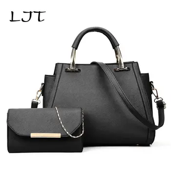 

LJT High Quality PU Leather 2pcs Set Women Luxury Handbags Purse Cultch Composite Messenger Bag Leisure OL Tote Bag sac a main