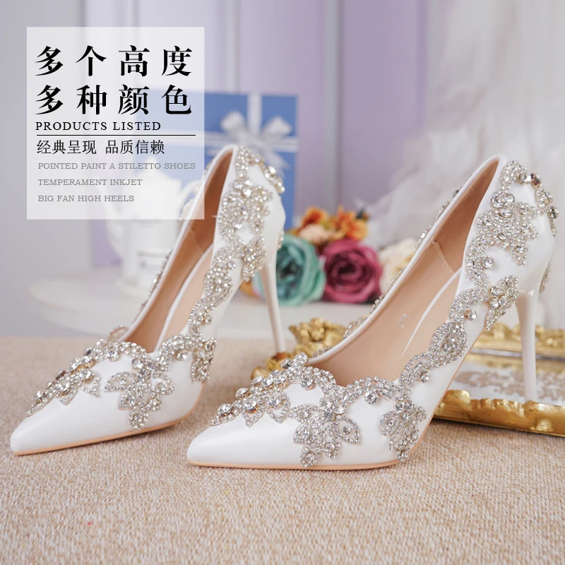 Women Shoes High Heels Wedding Thin Heels White Diamond Glittering Evening Dress Shoe Bride Shoes Crystal Pumps For Party