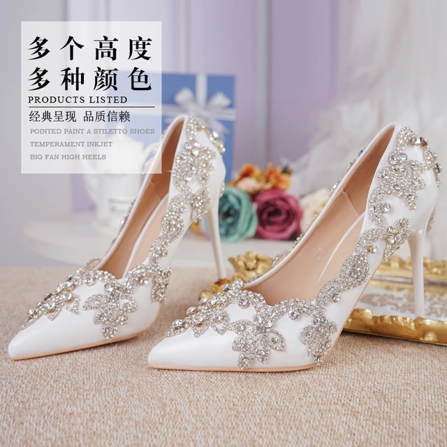 Luxuy Handmade Pearl Crystal Diamond Wedding Shoes White Bridal Dress Shoes  Women Platform High Heel on Luulla