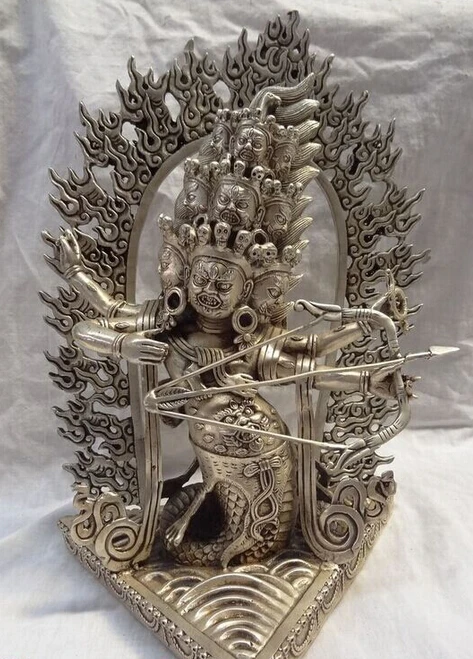

12"Tibet Buddhism Silver Snake Stail Ushnisha Vijaya Joss Mahakala Buddha Statue R0709 (B0328)