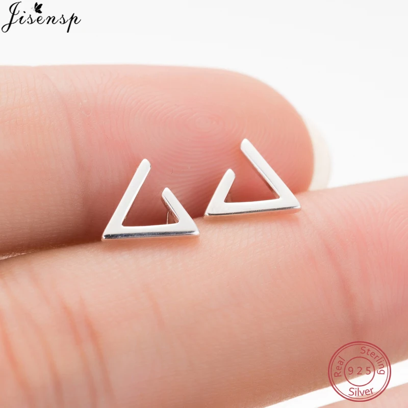 

Jisensp Boho 925 Sterling Silver Open Triangle Stud Earrings for Girls Simple Pyramid Geometric Earings Female boucles d'oreille