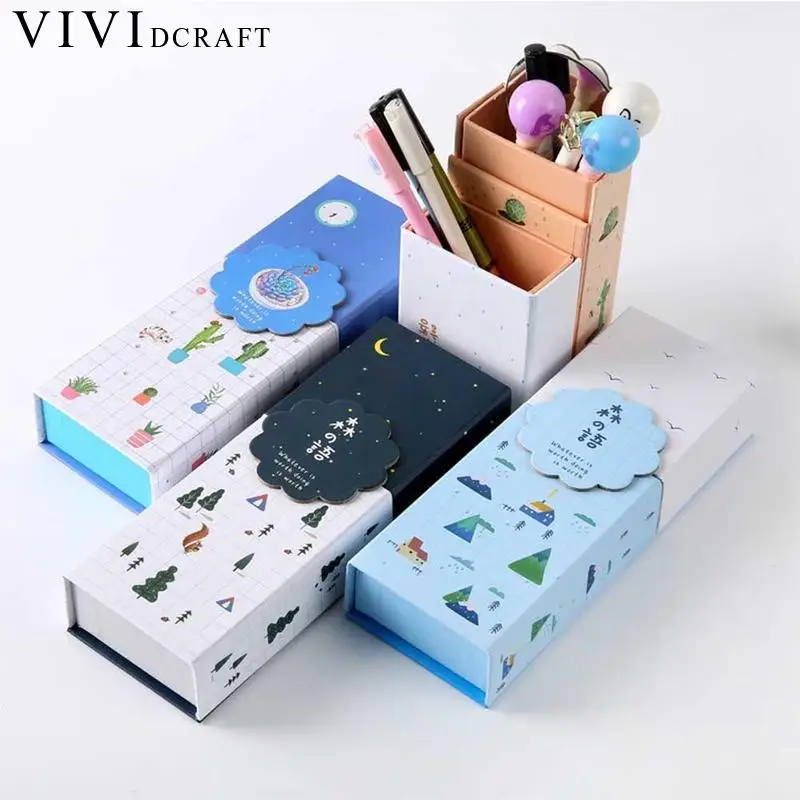 Складной Pencilcase студентов пенал пластик коробка для хранения детей подарок Kawaii