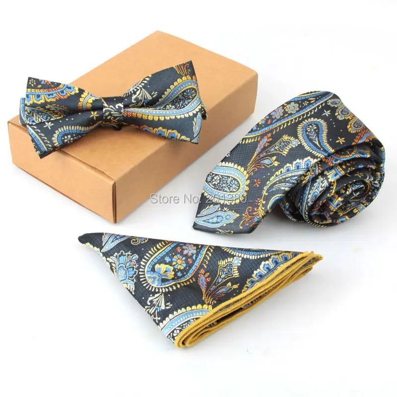 

2019 Neck Tie Set Bowtie Handkerchiefs Fashion Slim Ties for Men Bowtie Business Wedding