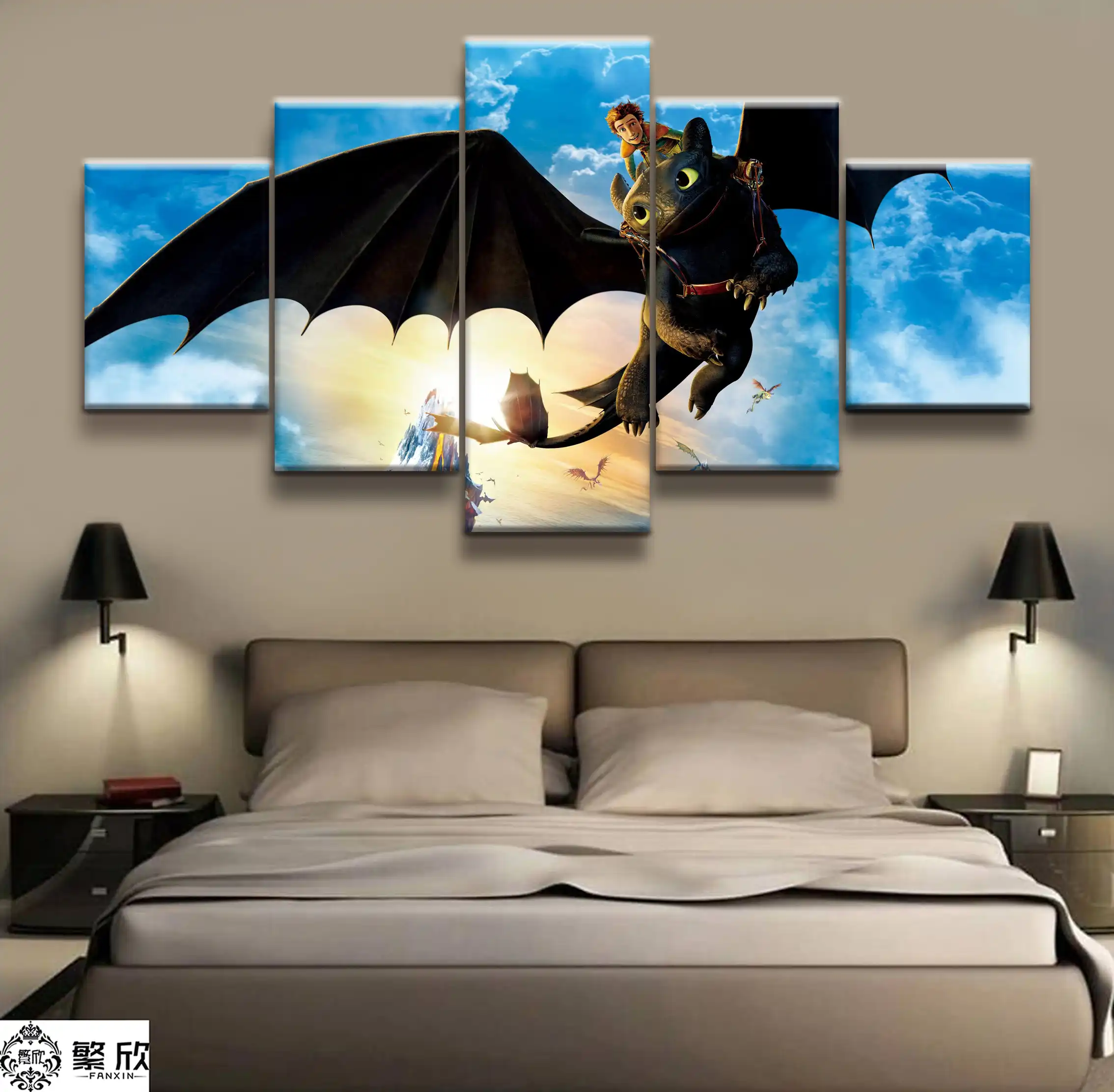 5 Panel How To Train Your Dragon Film Poster Canvas Printed Train Your Dragon Film Poster Canvas