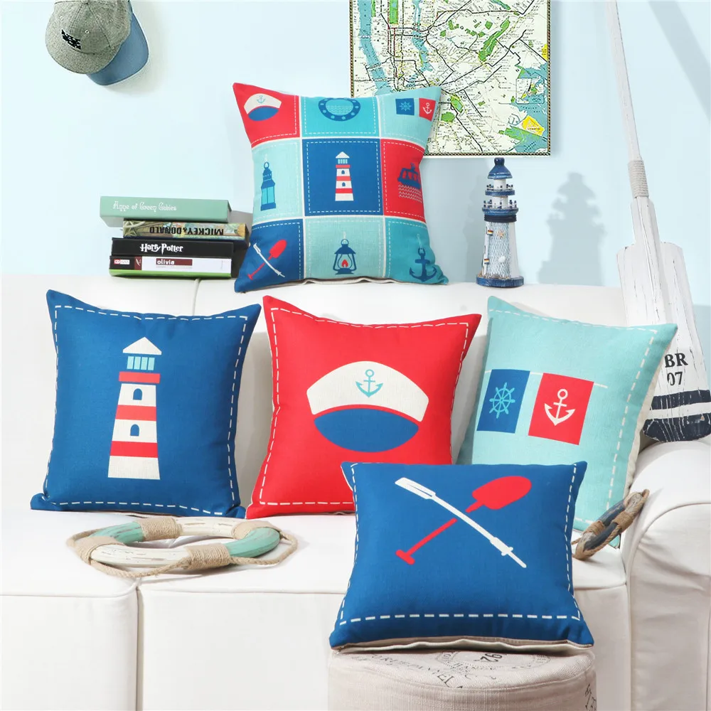 

45x45cm Cushion Cover Mediterranean Style Printed Children Bedroom Bedside Decorative Home Sofa Throw Pillowcase