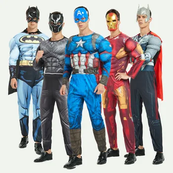 

Adult Muscle Avengers Cosplay Costume Mask Suit Super Hero Captain America Costume SpiderMan Hulk Batman Avengers Costumes