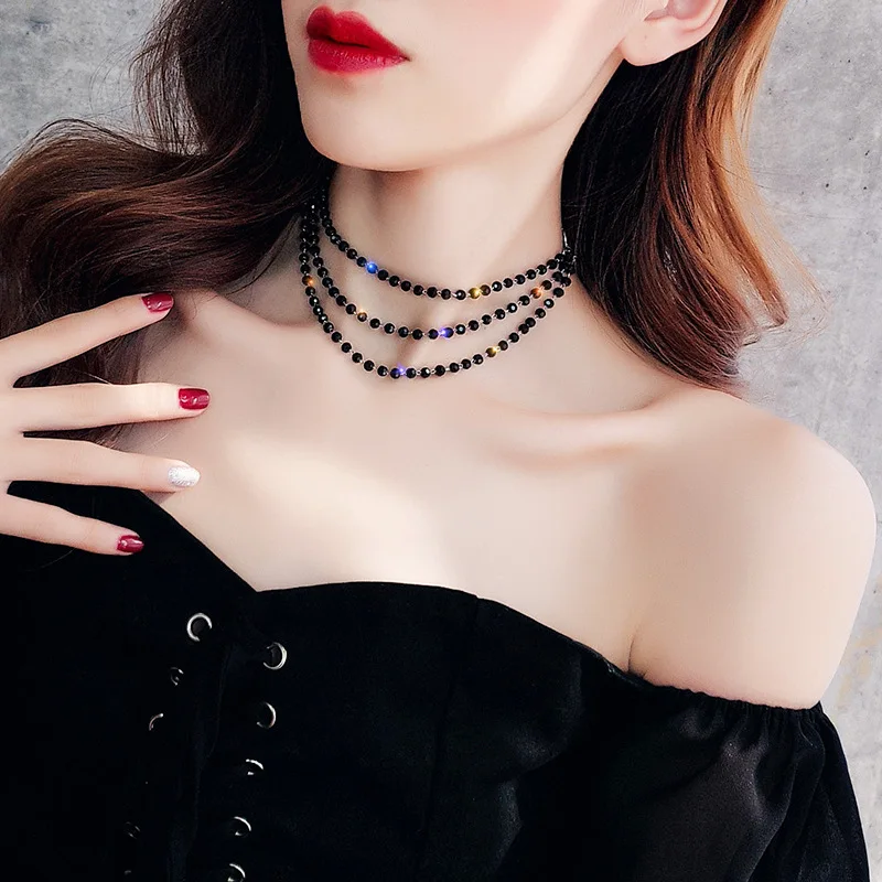 

Shiny Side New Women's Fashion Brand Jewelry Multi-layer Chain Necklaces&pendants for Women Gift Black Crystal Choker Necklaces