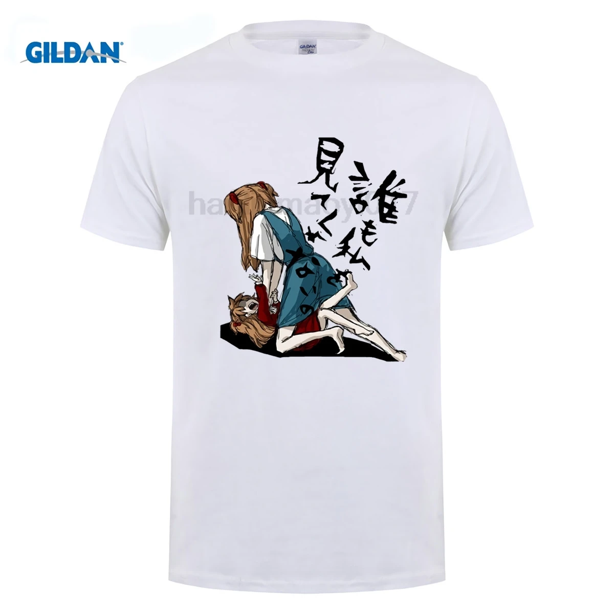 GILDAN EVA Мужская футболка с принтом из аниме Evangelion коротким рукавом и круглым
