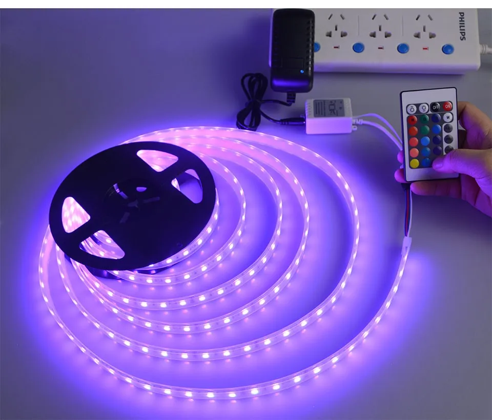 IP67 Водонепроницаемая силиконовая трубка 5050 Светодиодные ленты света DC12V 5 м 300 светодиодный s Сигнальное освещение+ 24 ключ пульта дистанционного управления+ 3A EU/US Мощность адаптер