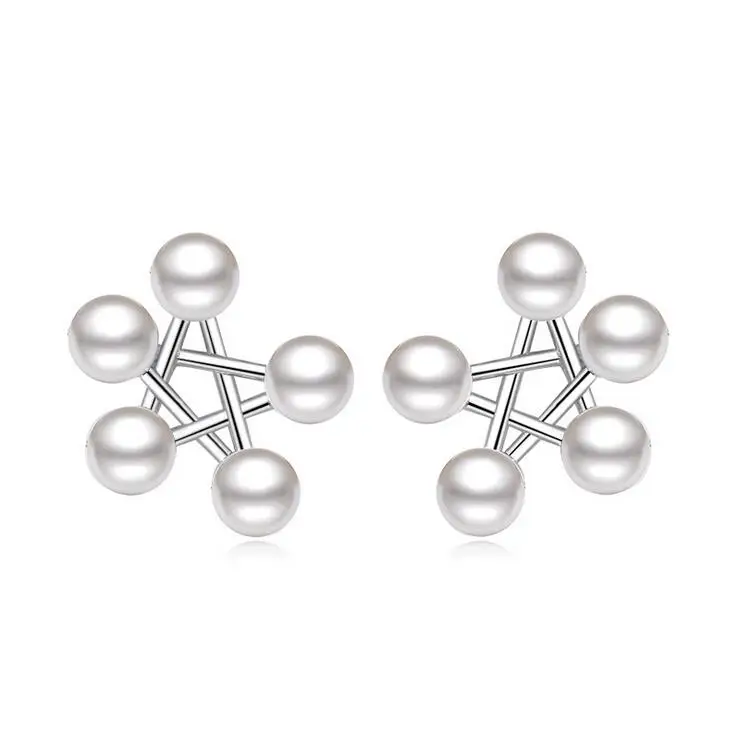 

2017 new arrival hot sell fashion pearl star 925 sterling silver ladies`stud earrings women jewelry drop shipping wholesale