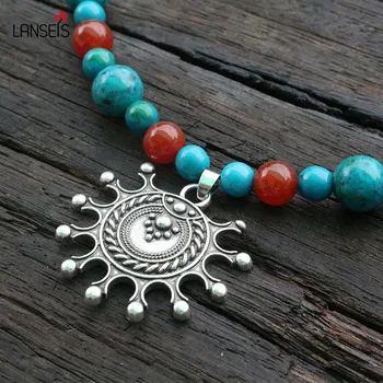 

Medieval Slavic Costume Jewelry Brooch, Crazy Lapis Carnelian Sun Necklace Brooch Jewelry For Charm Women And Men