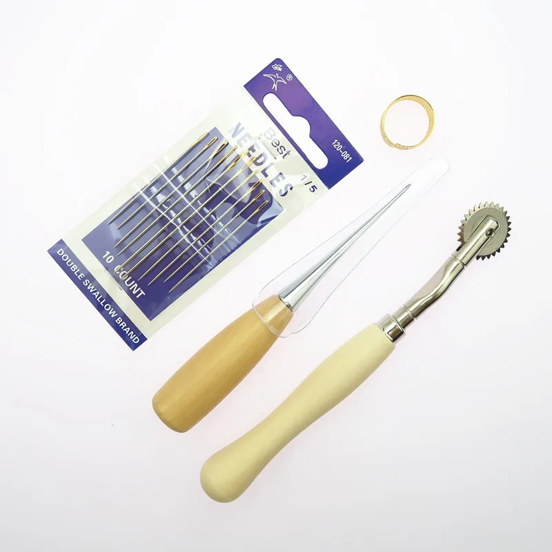 

4PCS/set Basic Leather Craft Hand Tools Kit Thread Needle Thimble Kit for Hand Stitching Sewing Stamping DIY Tool Set