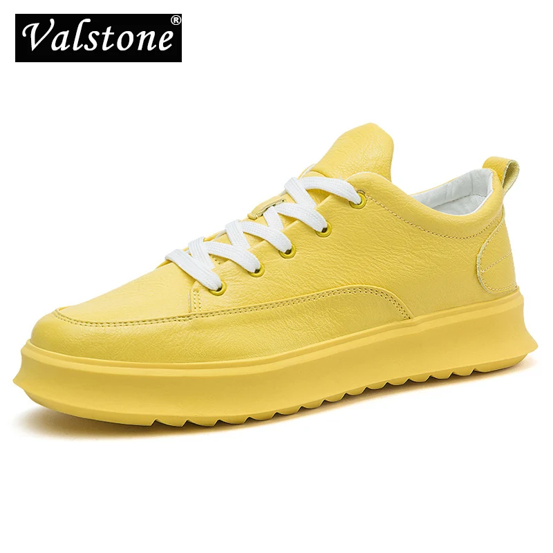 

Valstone leather casual shoes for Men Quality sneakers breathable microfiber lace-up flats vulcanized shoes 3 color sizes 44