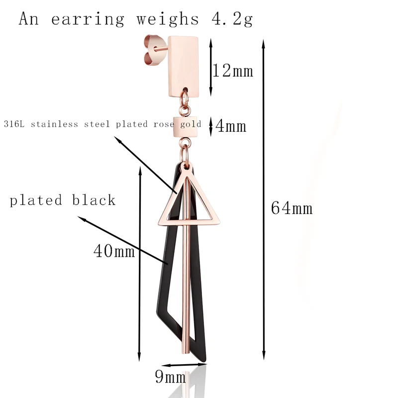 Изящные красивые полоски и черный треугольный и розовый треугольник золотого цвета серьги-капли из нержавеющей стали женские модные ювелирные изделия