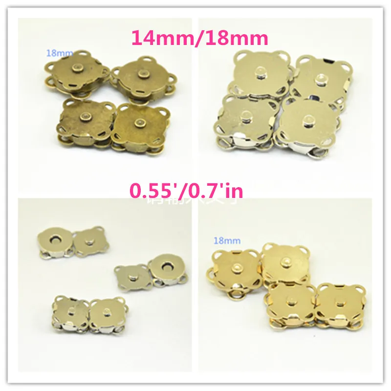 

30 pcs 14mm/ 18mm 0.55/0.7''in Gold/Silver/Antique Bronze Sewing DIY Magnetic Snaps Purse Clasp Closures Metal Button Accessory