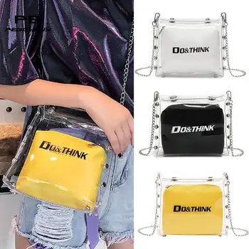 

Women Composite Bags PVC Transparent Handbag Letter Print Transparent Shoulder Handbags PVC Women Chain Crossbody Bags