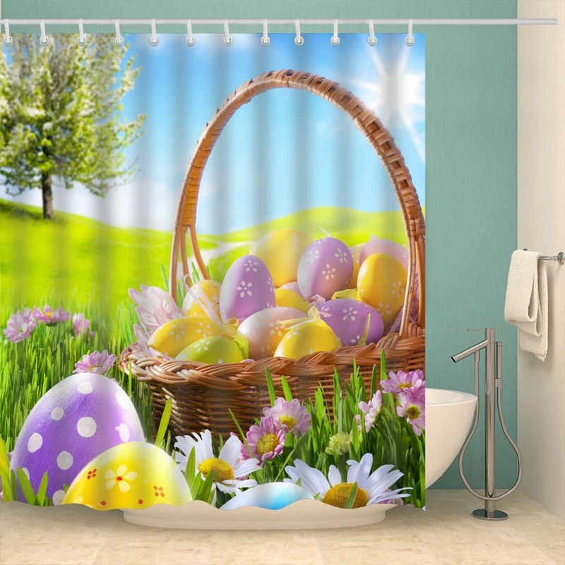 Happy Easter Eggs Rabbit Shower Curtains Waterproof Bathroom Curtains