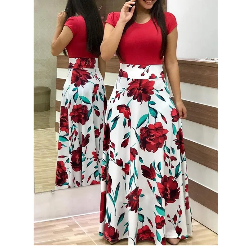 

Fashion 2019 Summer Dress Women's Short Sleeve Print Women's Dress Elegant Beach Floral Dress Youth clothing for women 1065