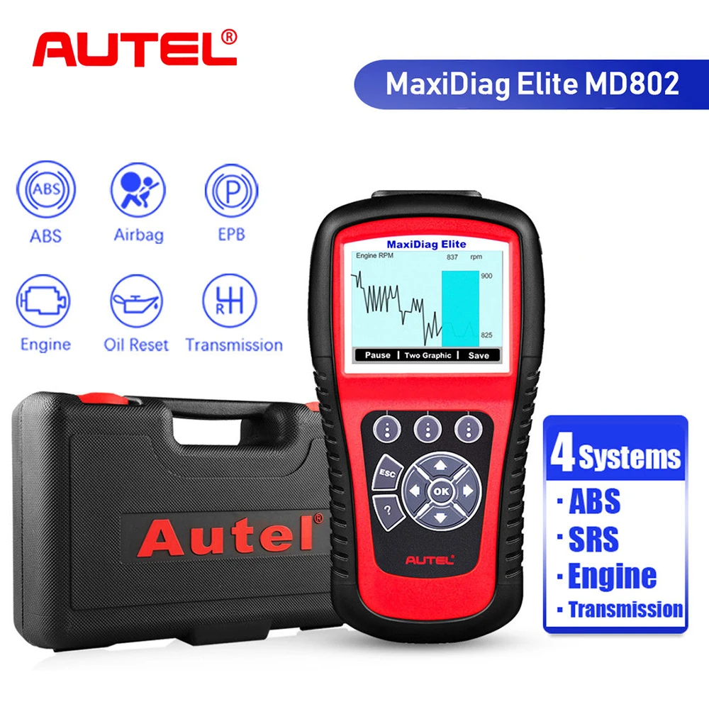 Autel MaxiDiag Elite MD802 OBD2 Scanner Car Diagnostic Tool Code Reader ABS Airbag Engine EPB Automotive OBD2 Code Reader Autel MaxiDiag Elite MD802 OBD2 Scanner Car Diagnostic Tool Code Reader ABS Airbag Engine EPB Automotive OBD2 Code Reader