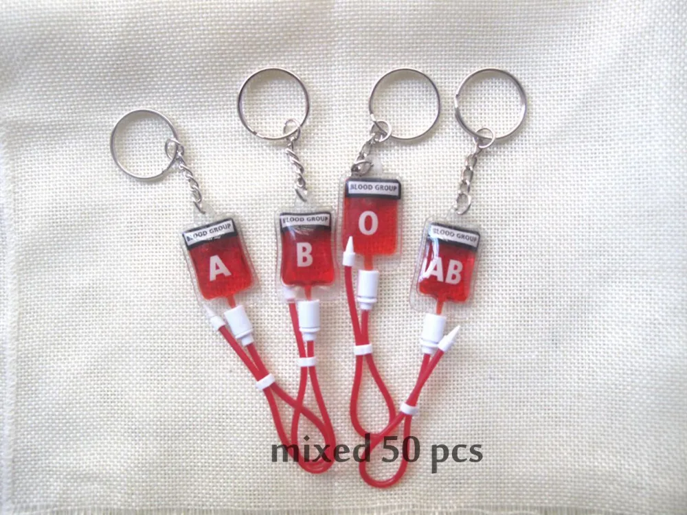 

New 50 pcs Mixed Blood Pack A B O AB 4 Style Key Chain bag pendant l Charm DIY decoration M-12