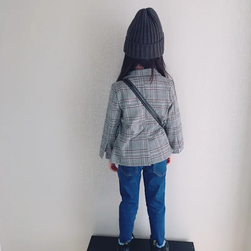 Vintage Korea Baby Girl Boys Blazer Jackets Classic Plaid Coat Outerwear jacket for kids girl Casaco Menina Children Clothes (2)