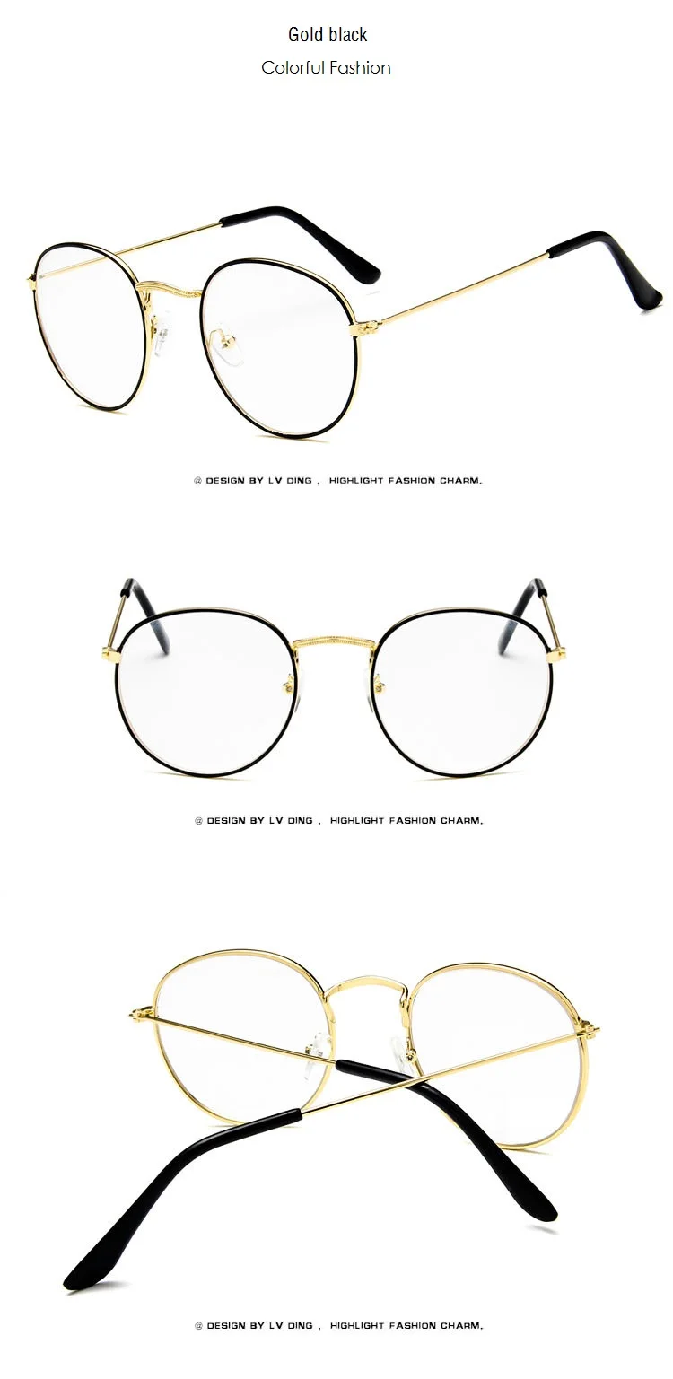 Круглые очки Рамка женские мужские очки ретро очки для близоруких металлические прозрачные линзы черные Серебряные Золотые очки Oculos De Grau