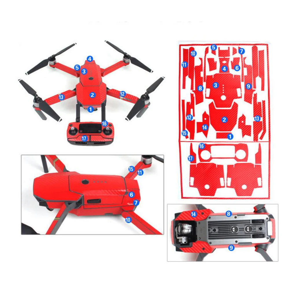 Сплошной цвет Декор кожи наклейка для DJI Mavic Pro наклейки из углеродного волокна для тела дрона+ пульт дистанционного управления+ батарея